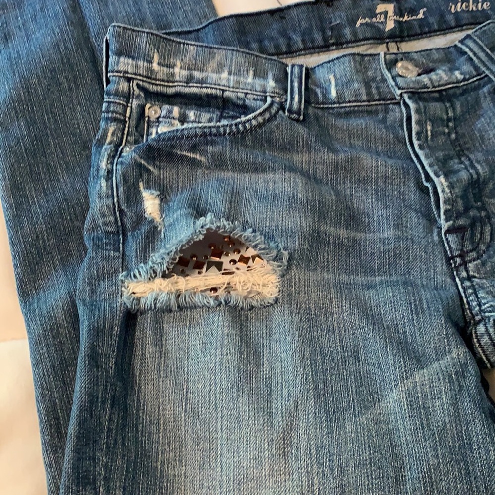7 FOR ALL MANKIND Rickie Boyfriend Jeans Studded Distressed Boho Low Rise